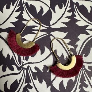 Burgundy and Gold Fringe Earrings